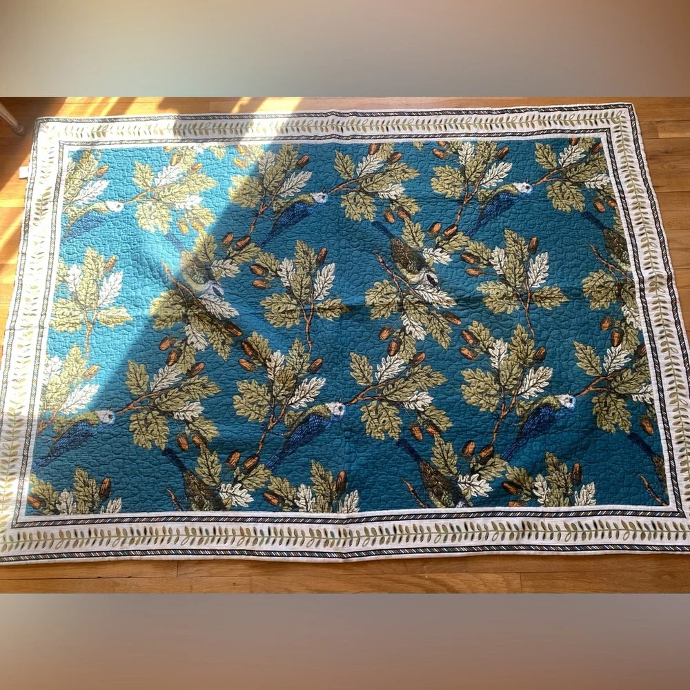 John Derian X Target Elegant Teal Leaf Pattern Quilt - Picture 1 of 4